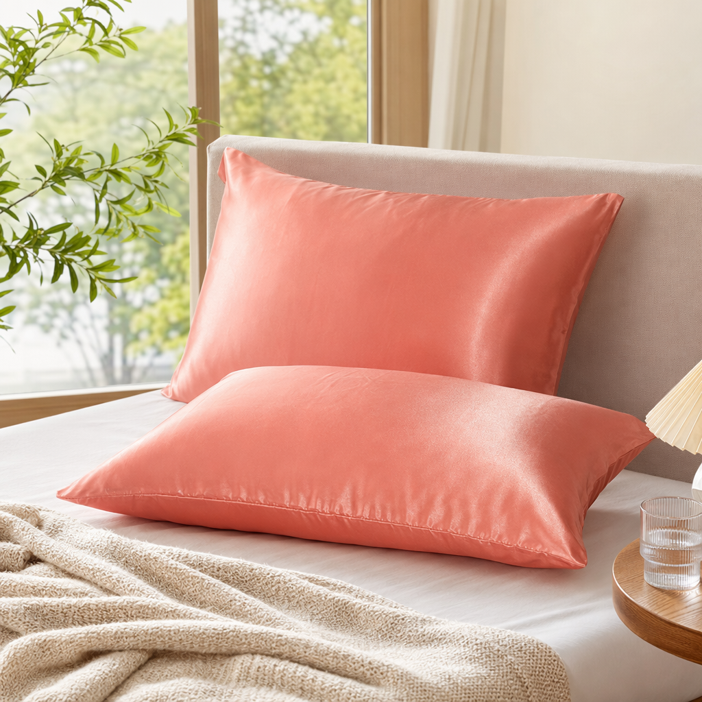 The pink silk pillowcase pillow is skin-friendly, smooth, breathable and suitable for all seasons details Picture