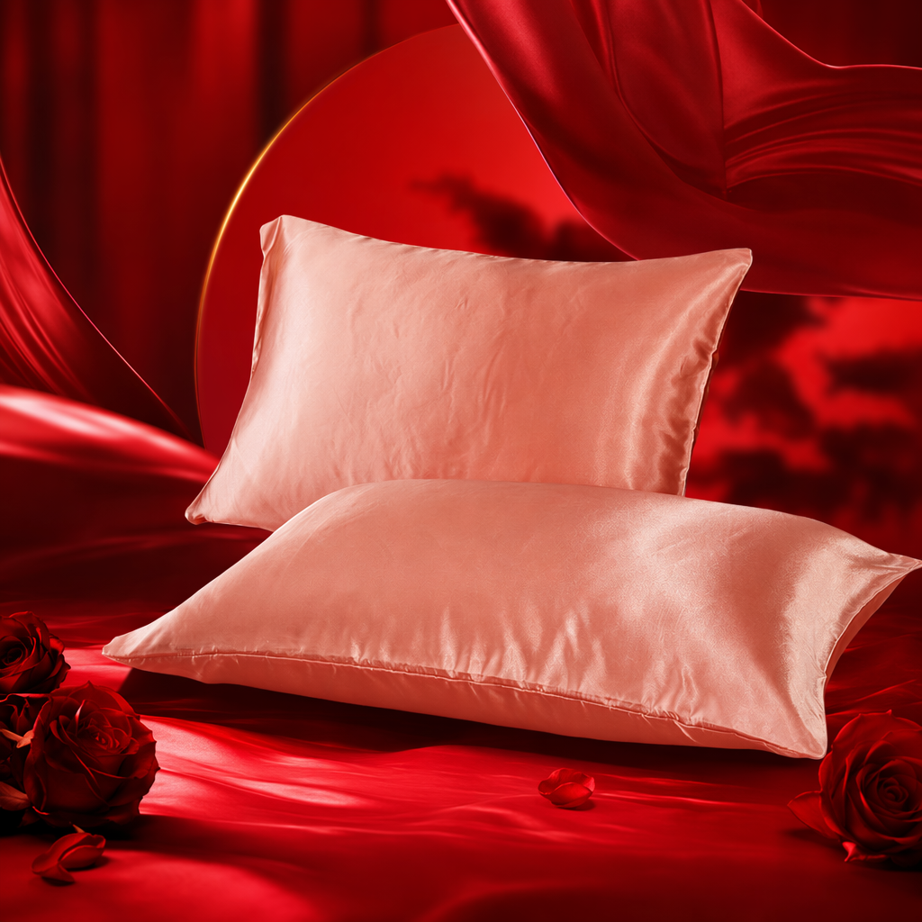 The pink silk pillowcase pillow is skin-friendly, smooth, breathable and suitable for all seasons Specification image