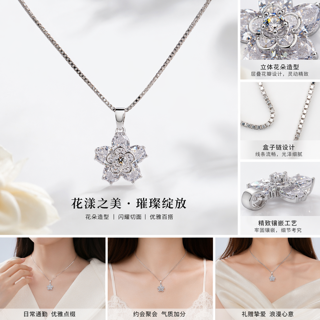 The silver alloy flower pendant necklace is a fashionable, simple and versatile accessory for women