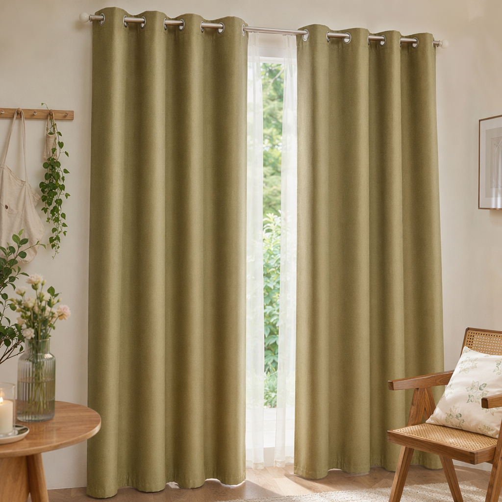 The green curtain set blocks light and insulates heat, suitable for both living rooms and bedrooms in a simple Nordic style details Picture