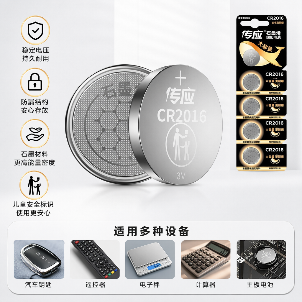 Chuanying CR2016 silver button battery 3V multi-piece pack, genuine and original
