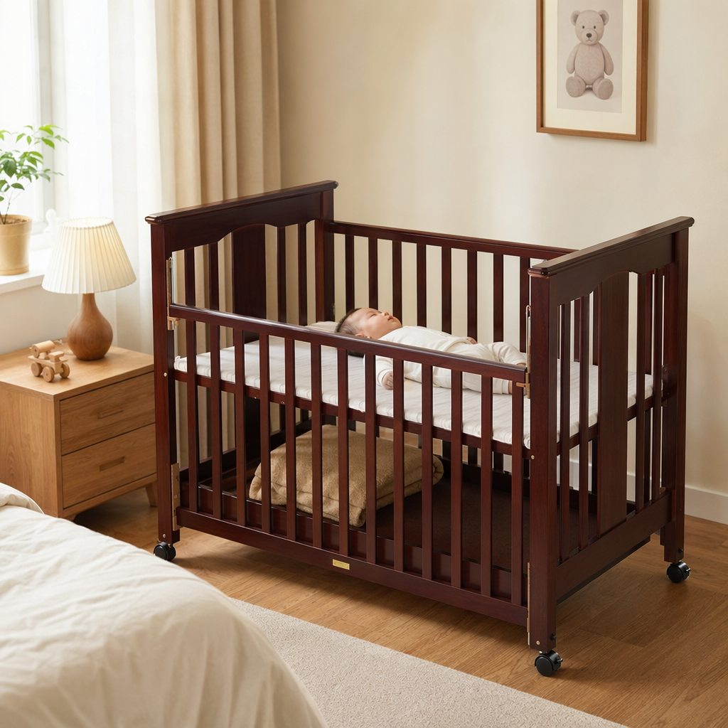 Baby bed, mother and baby products, foldable portable crib, safe and stable with guardrail Specification image