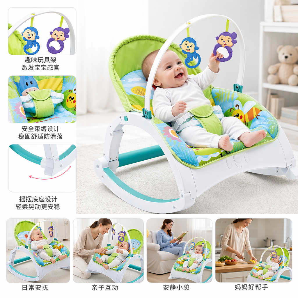 母婴用品婴儿摇篮摇椅可调节高度静音设计产品图