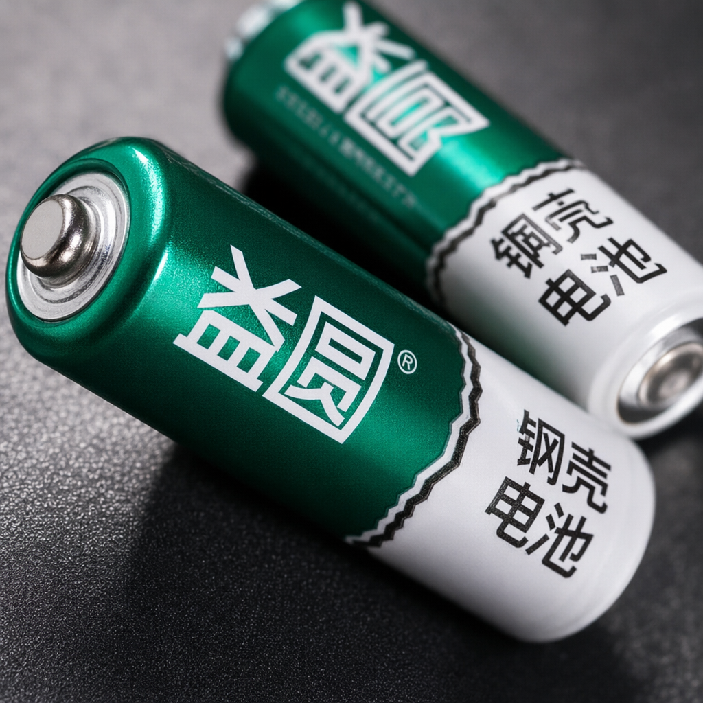 Physical display of two AA batteries in a green packaging box with a steel shell from Yiyuan Application Scenario