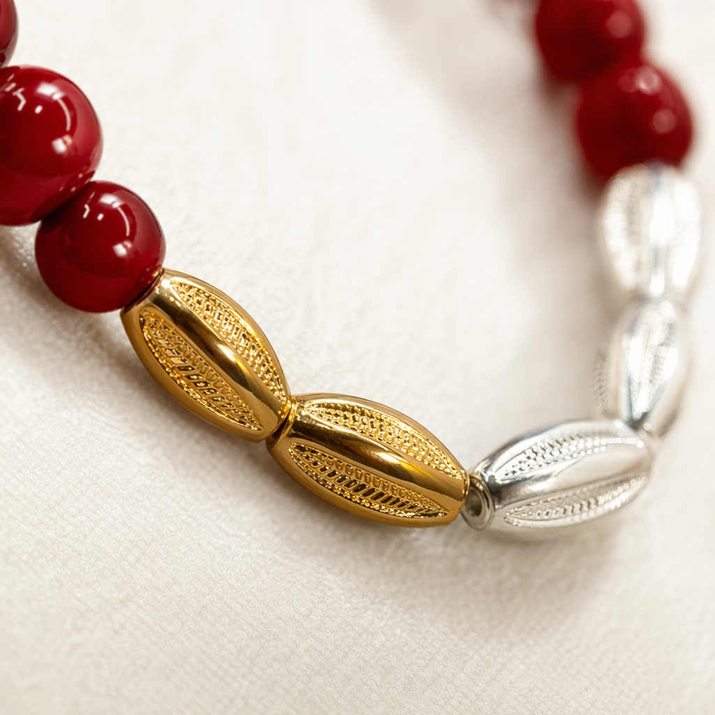 Pulsera de cordón de cuentas rojas cuentas de vidrio redondas ajustables y ajustables para todos los días accesorios Application Scenario