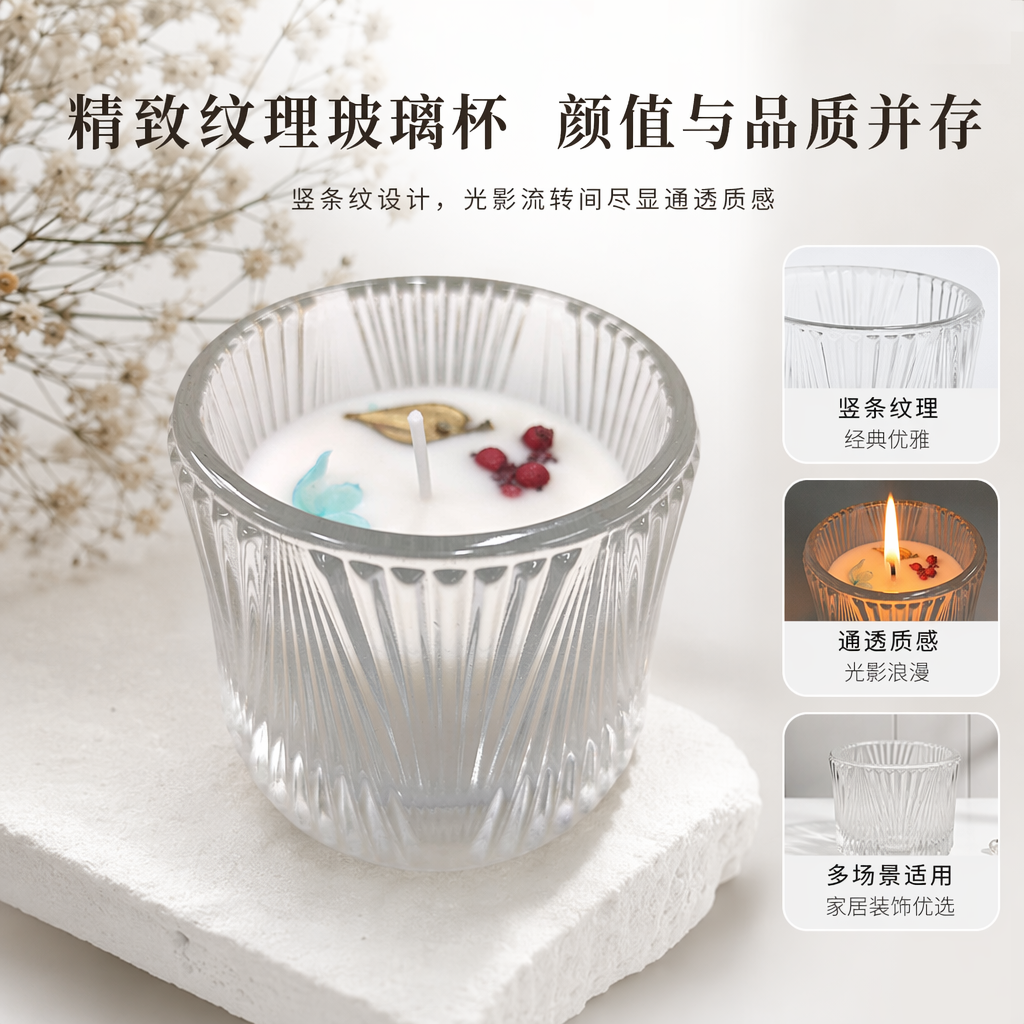 A simple and elegant candlestick set for home decoration with transparent glass and candles