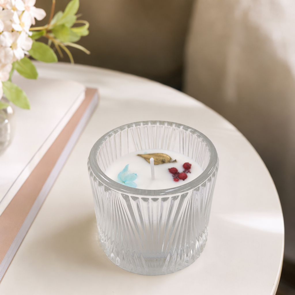 A simple and elegant candlestick set for home decoration with transparent glass and candles details Picture