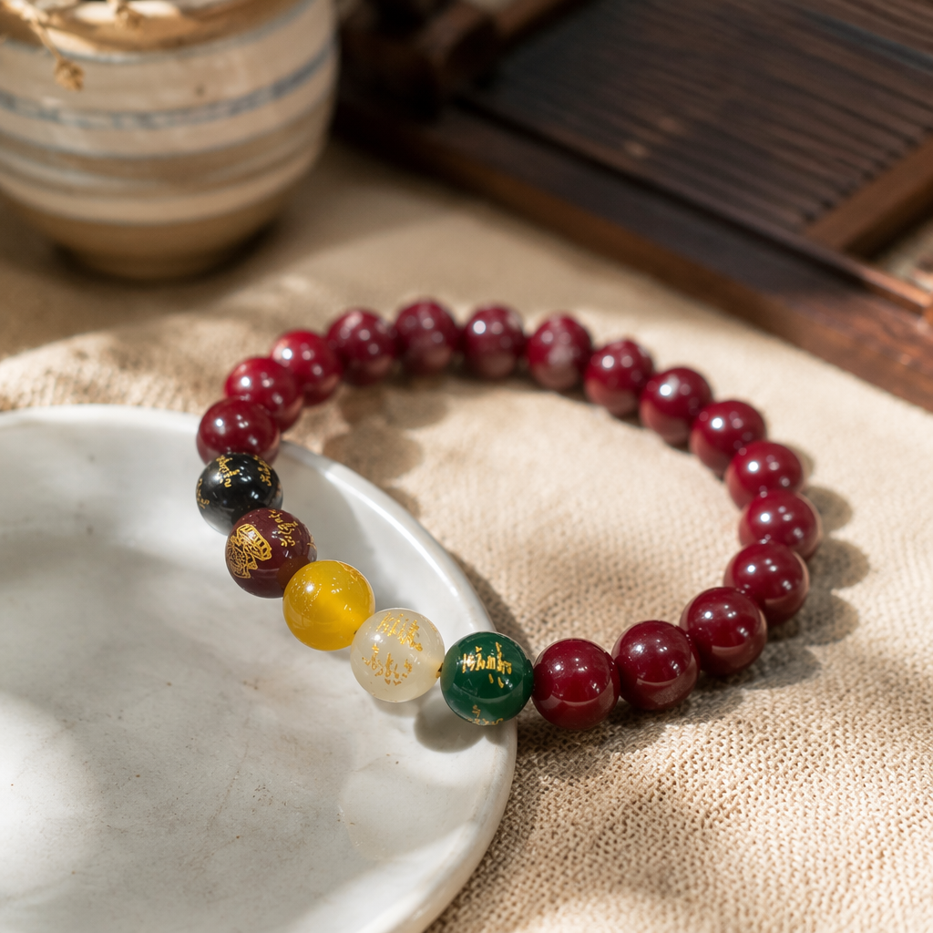 Red beaded bracelet with natural agate beads, simple and fashionable ladies' jewelry details Picture