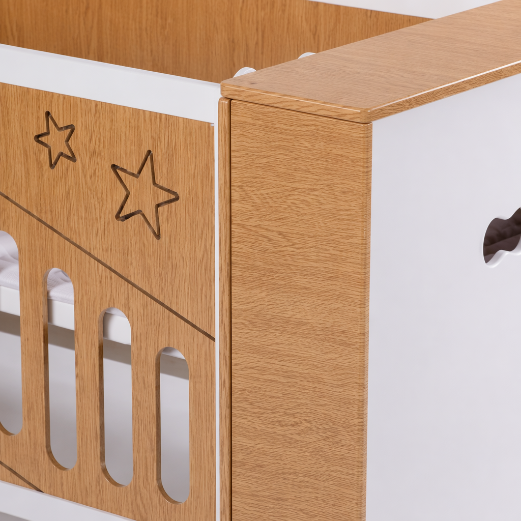Solid wood baby cribs, children's furniture, home decoration building materials, environmentally friendly, safe, adjustable guardrails Specification image