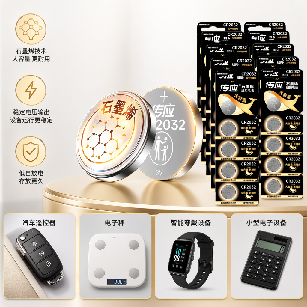 1 piece of CR2032 button battery packaging for display with a golden background