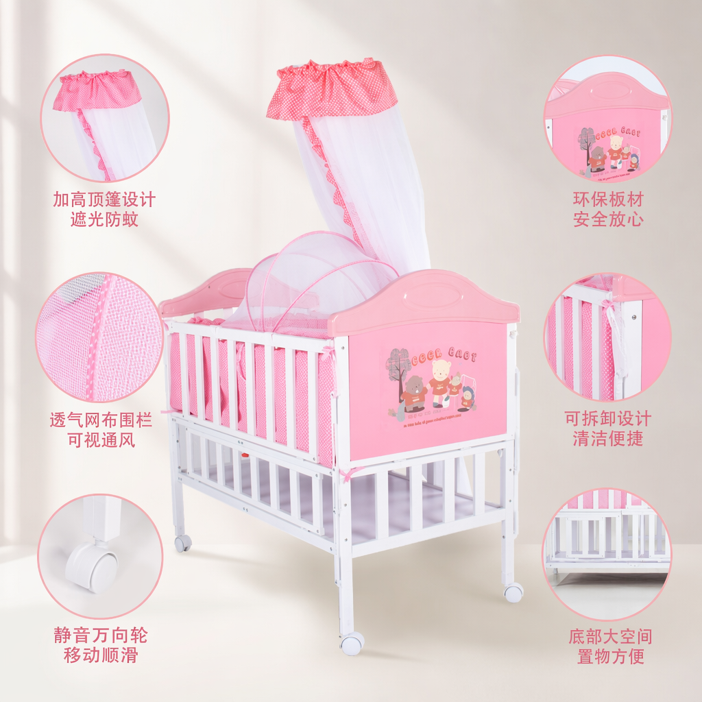 Baby cribs, mother and baby products, foldable portable cribs, safety guardrails, baby beds Application Scenario