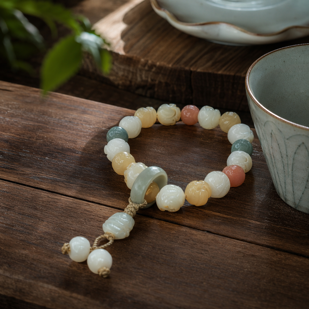 Colorful jade bead bracelets, made of natural jade with a smooth and lustrous appearance, are fashionable and versatile accessories details Picture