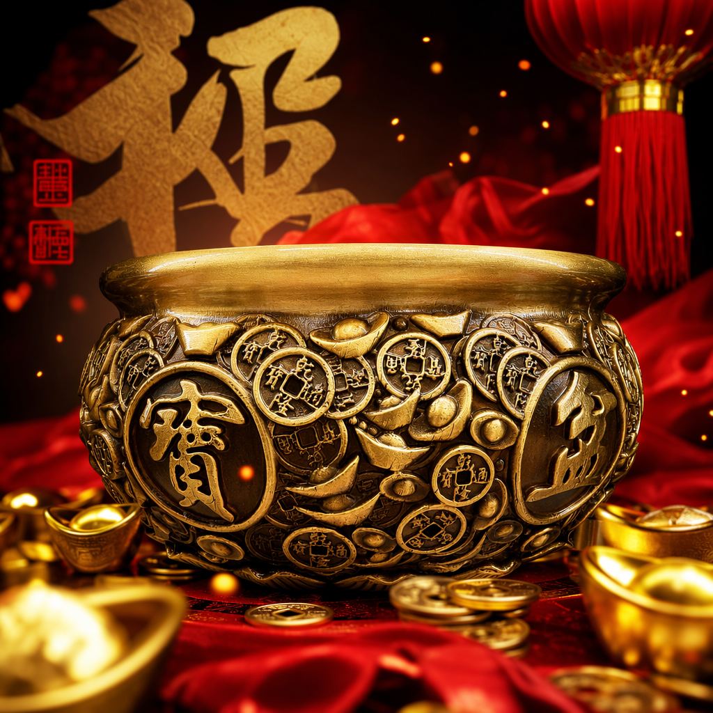 A golden treasure-patterned incense burner, made of copper for home use in the living room and bedroom to burn incense and worship Buddha Specification image