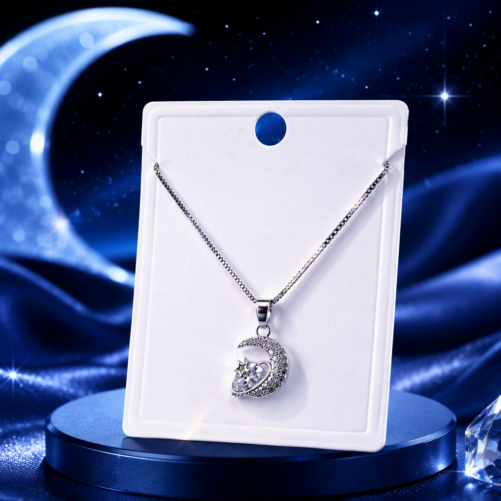 Silver alloy moon and star pendant necklace, fashionable, simple and versatile collarbone chain Specification image