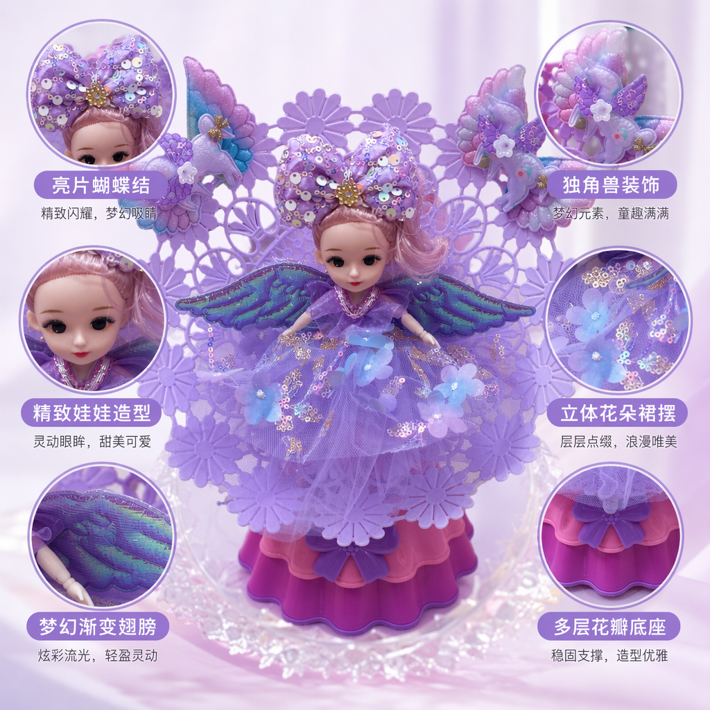 Purple angel plush toy, a cute throw pillow decorative item