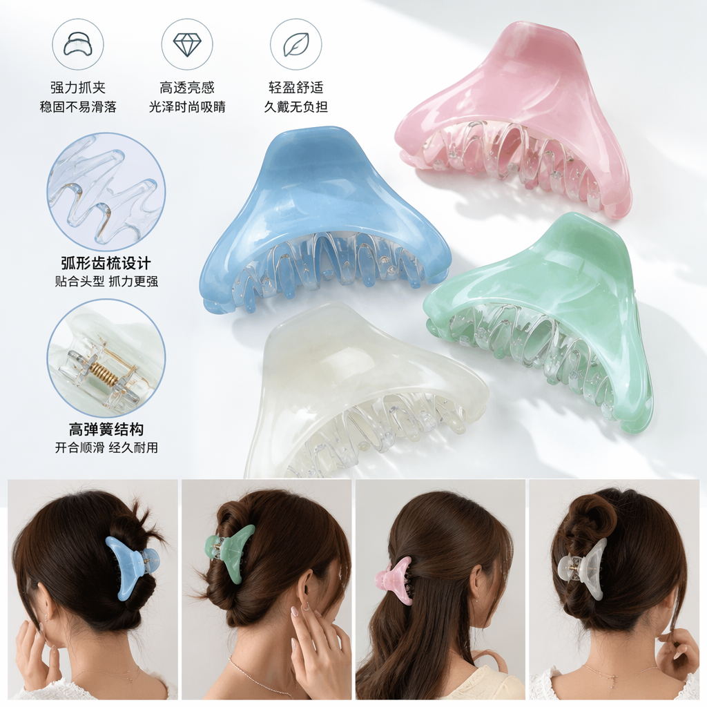 Colorful ink-wash pattern double-piece grab clip, fashionable hair accessory, ladies' hair tying tool
