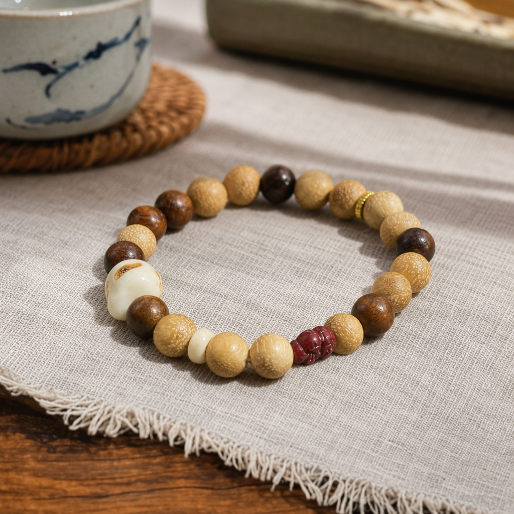Pulsera de cuerda de cuentas de madera troncos naturales cuentas redondas trenzadas simples y versátiles accesorios para mujer details Picture