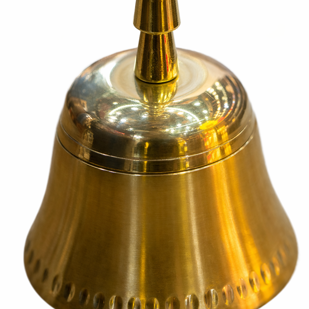 Golden trident bell creative wind chime home decoration ornament with a metallic texture Application Scenario