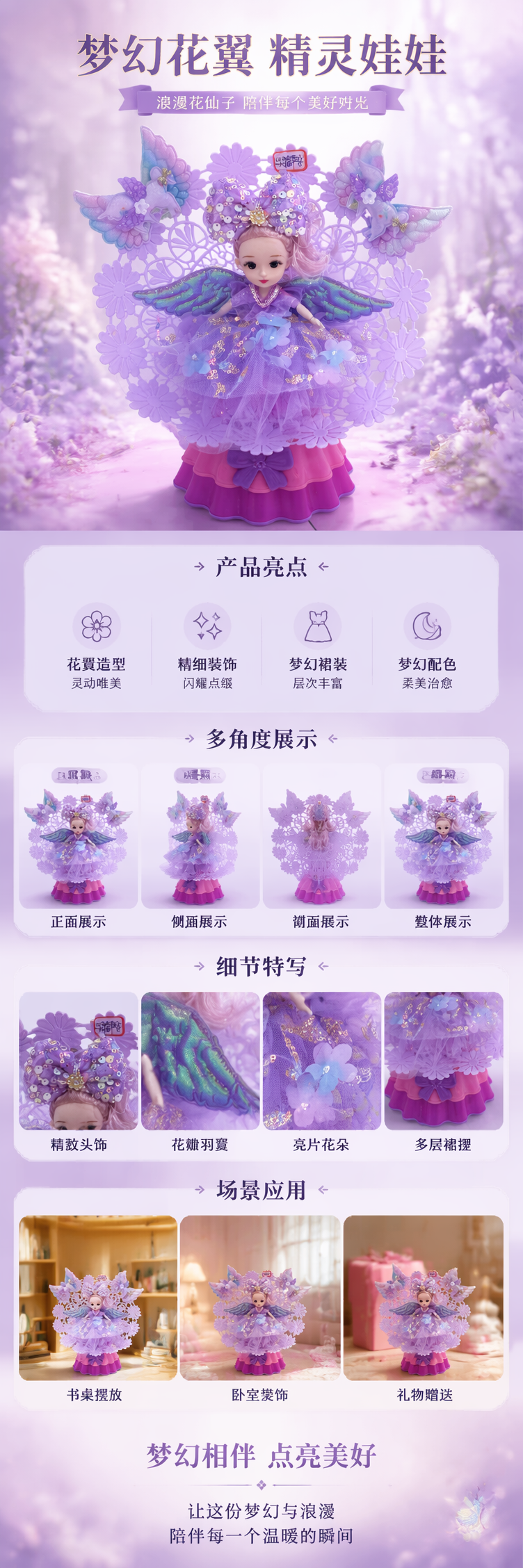 紫色天使毛绒玩偶可爱抱枕装饰摆件详情1