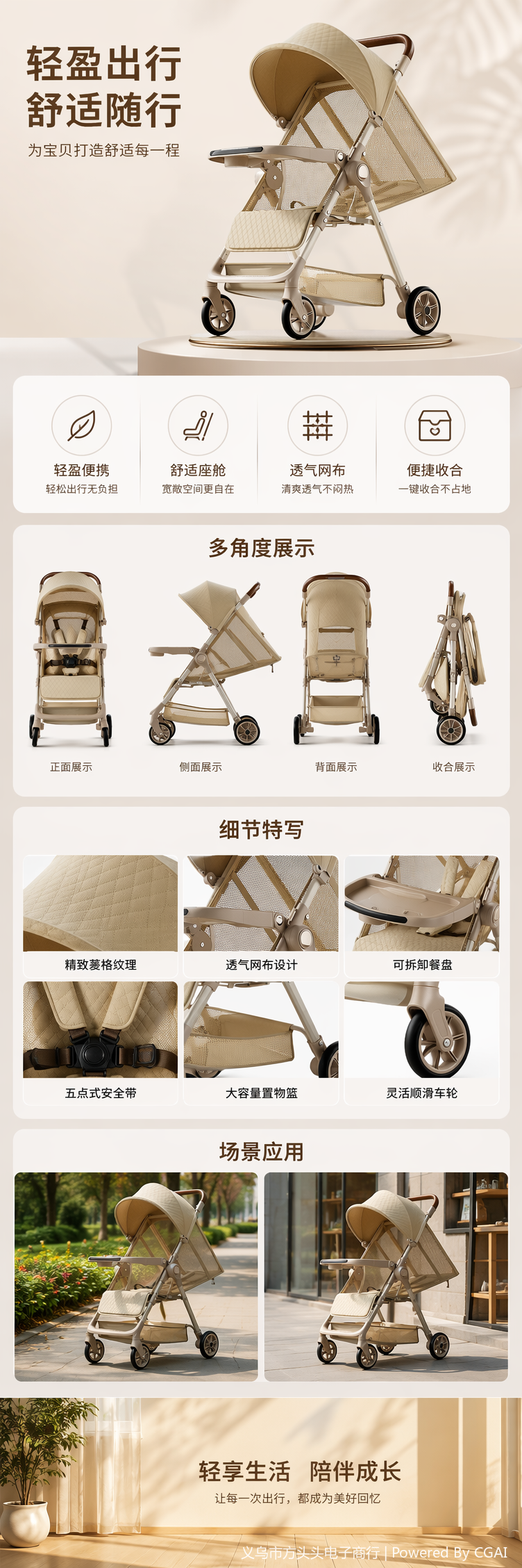 婴儿推车母婴用品铝合金车架一键收车便携童车详情1