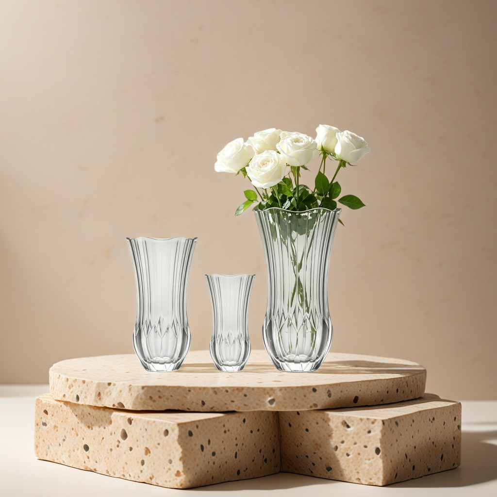A transparent glass vase with a white rose bouquet for home decoration Application Scenario