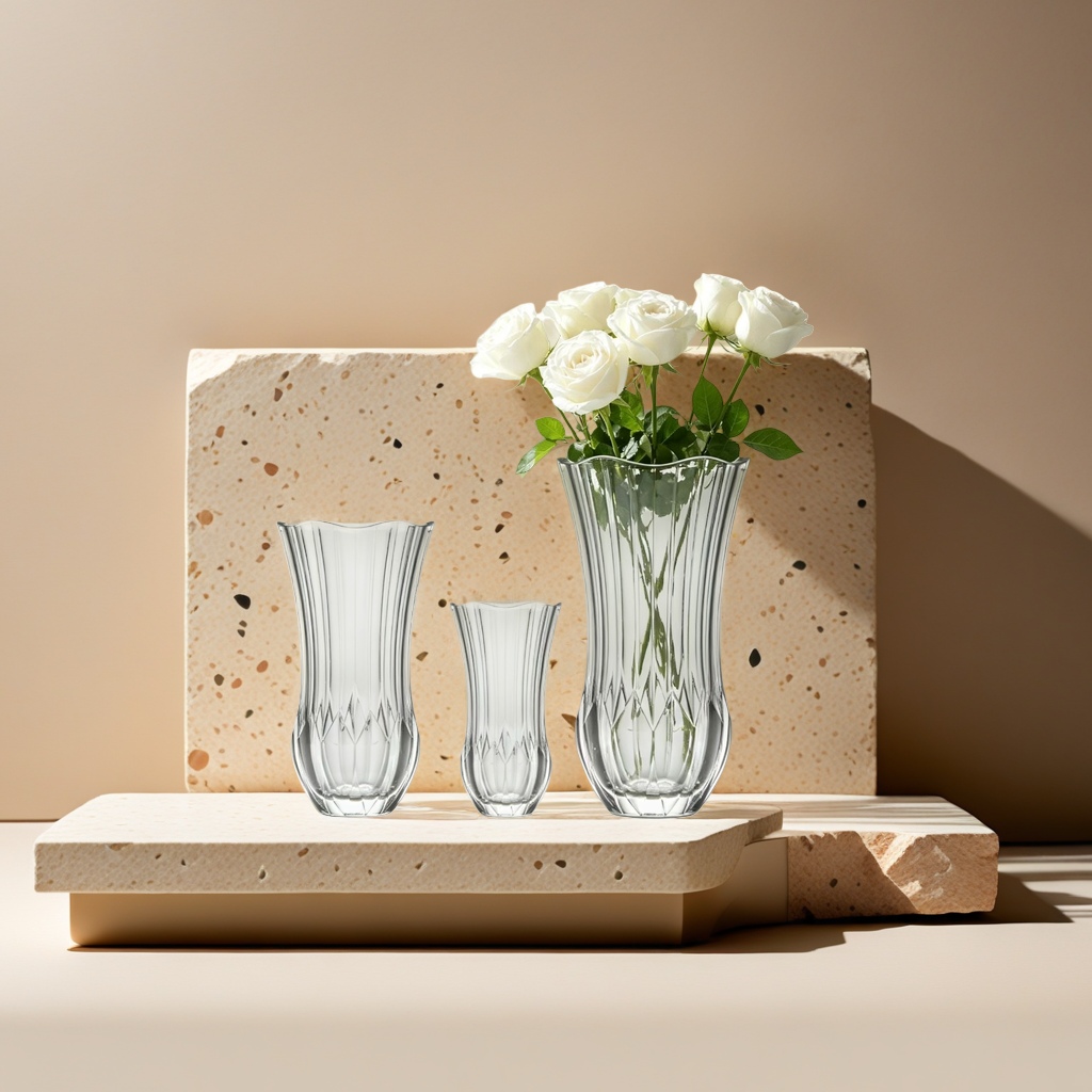 A transparent glass vase with a white rose bouquet for home decoration Specification image