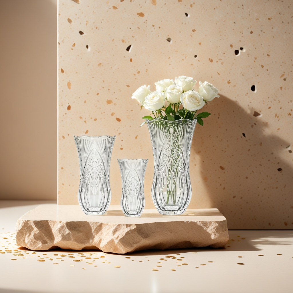 Transparent crystal vase with white rose home decoration item, living room and bedroom flower arrangement Specification image