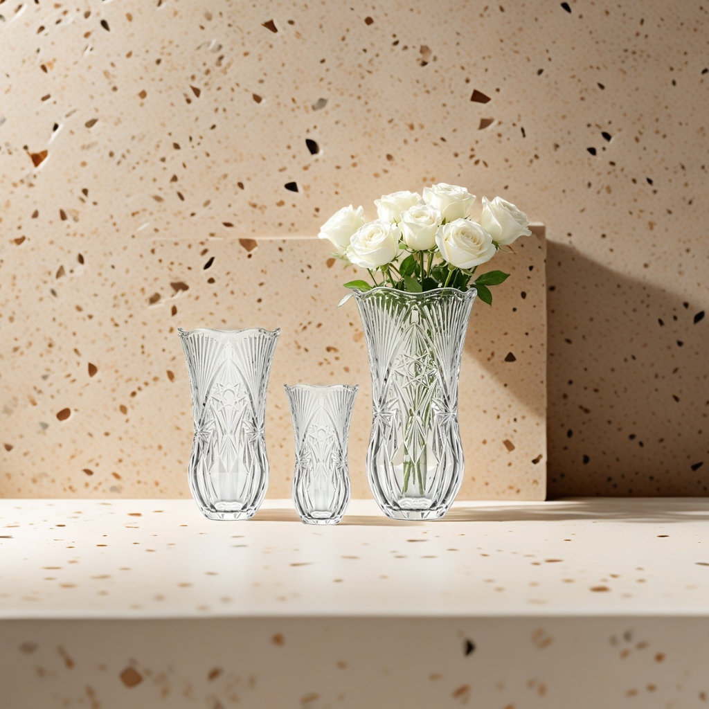Transparent crystal vase with white rose home decoration item, living room and bedroom flower arrangement