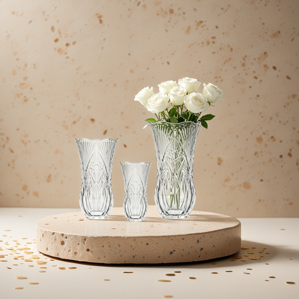 Transparent crystal vase with white rose home decoration item, living room and bedroom flower arrangement details Picture