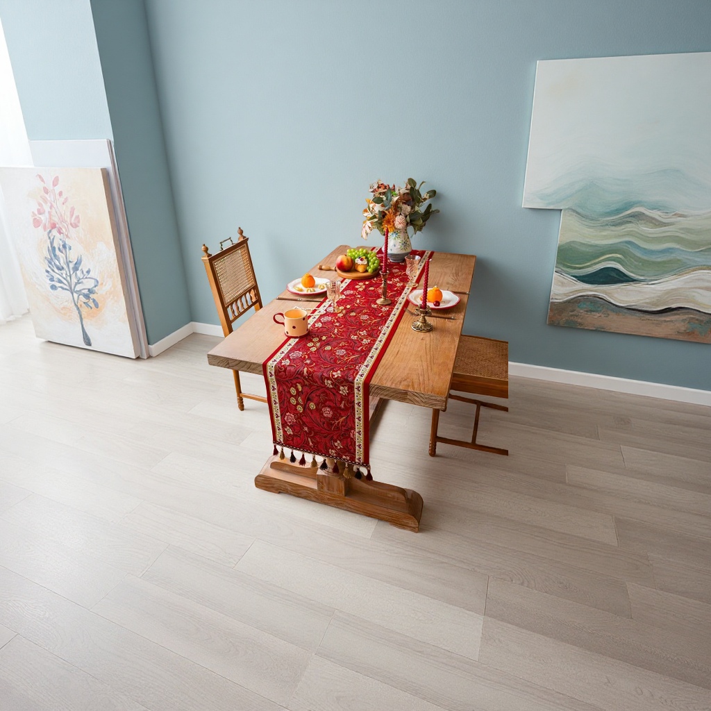 35*140cm red floral embroidered table flag, Nordic-style living room dining table decoration fabric home furnishings details Picture