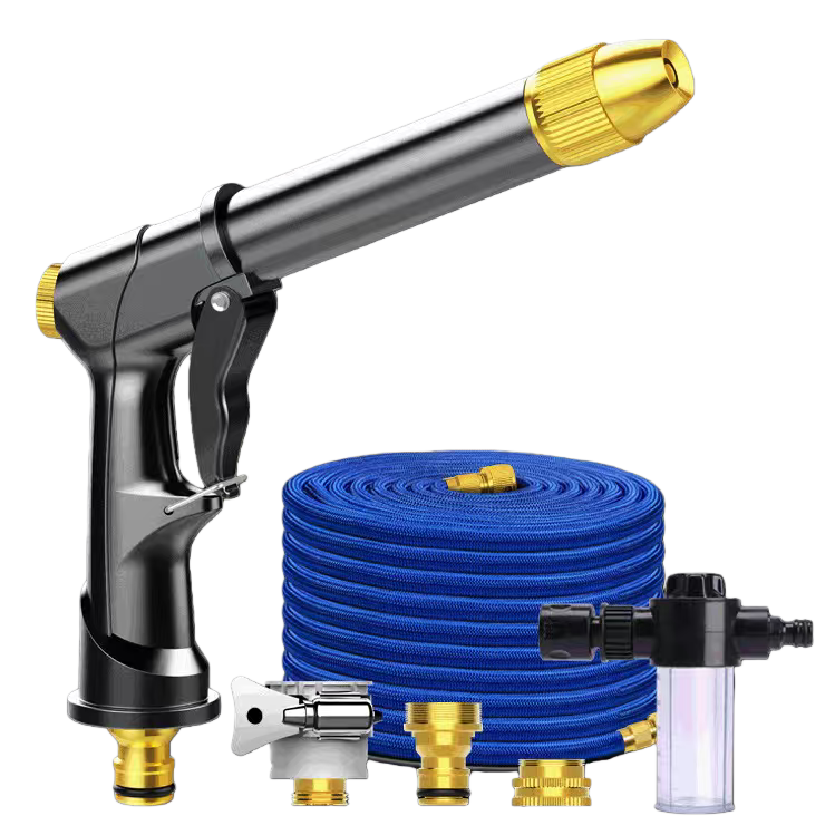 Pistola de agua de alta presión negro con manguera telescópica azul para limpieza doméstica ahorro de agua durable Item Picture