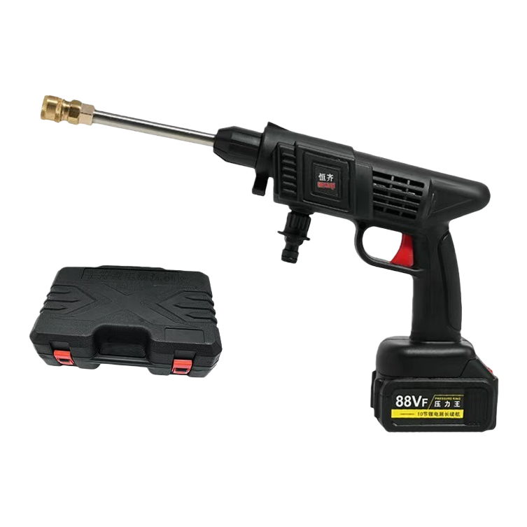 Black lithium battery wireless car wash machine with golden nozzles and black hard storage box Item Picture