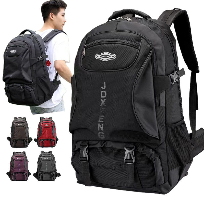 Black large-capacity outdoor hiking bag, suitable for both men and women, wear-resistant and waterproof travel backpack Item Picture