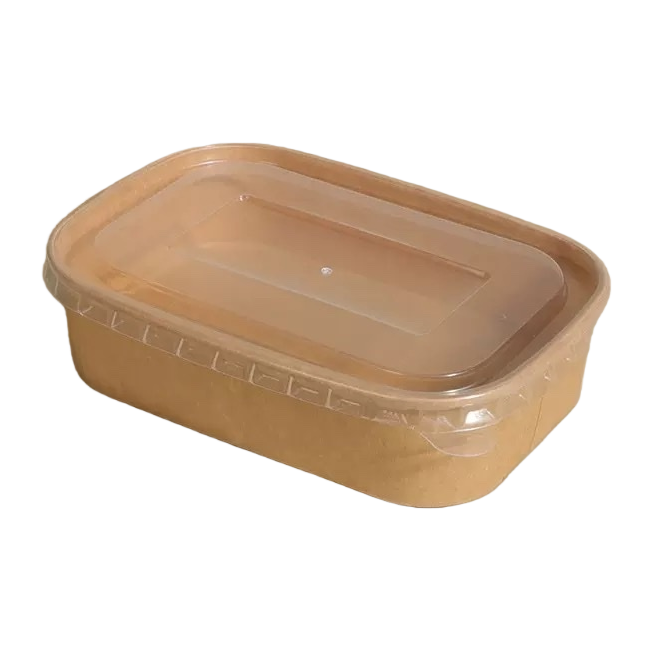 Caja de comida kraft marrón con tapa transparente eco-degradable desechable para llevar caja de embalaje Item Picture