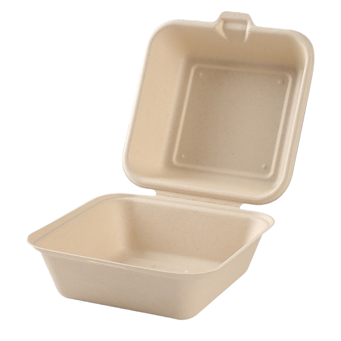 The beige square hamburger box made of food-grade PP material can be used to seal takeout packaging boxes Item Picture