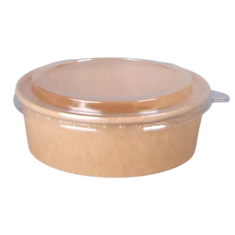 Brown kraft paper bowl with transparent OPS lid, disposable eco-friendly food-grade takeout bowl Item Picture