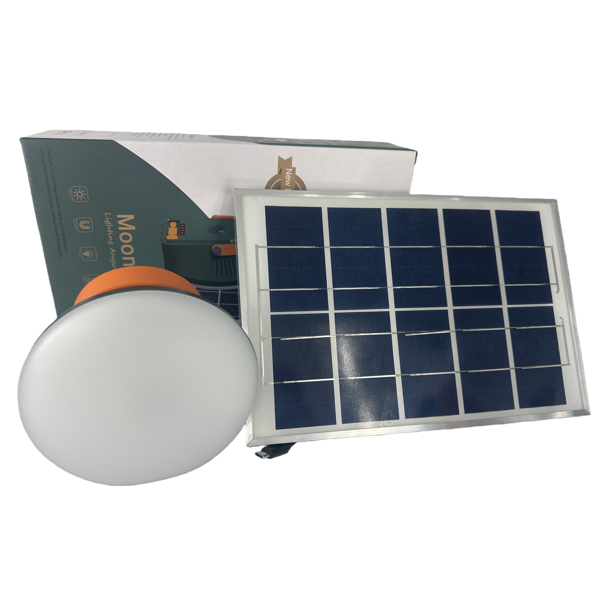 White circular solar light strips and solar panels for outdoor courtyard lighting Item Picture