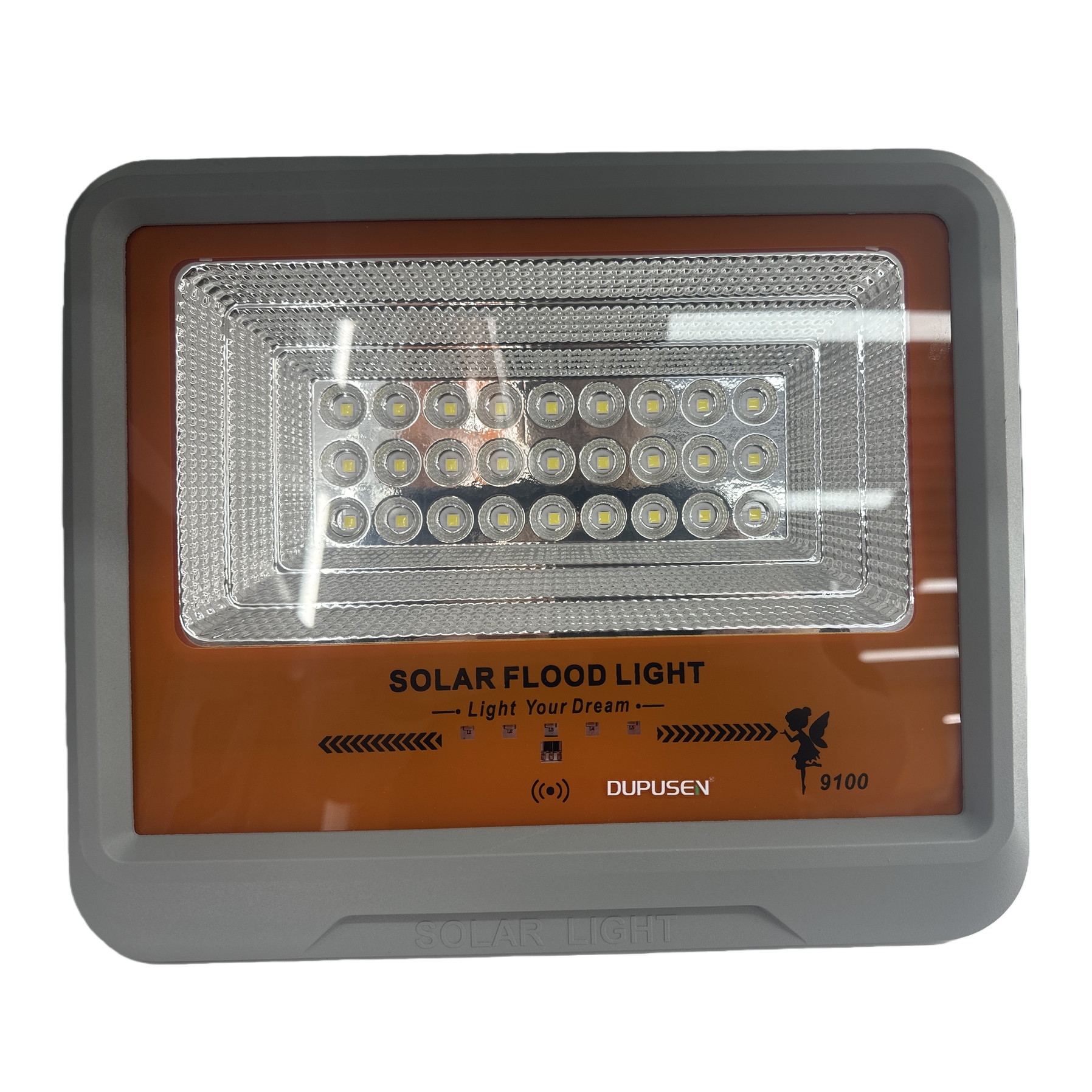 Grey shell solar floodlight for outdoor lighting, waterproof, energy-saving and wide-angle illumination Item Picture