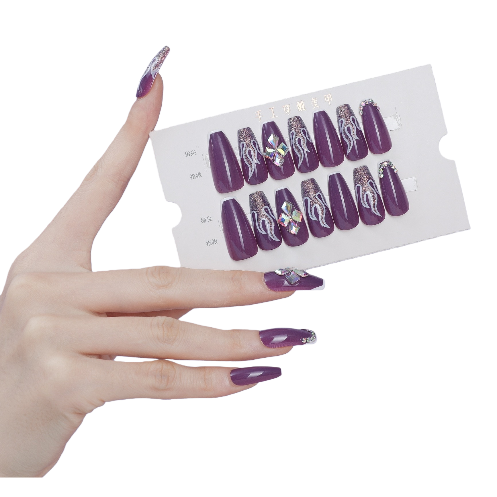 Purple nail art patches, a fashionable gradient self-adhesive nail polish gel effect, 12-piece set Item Picture