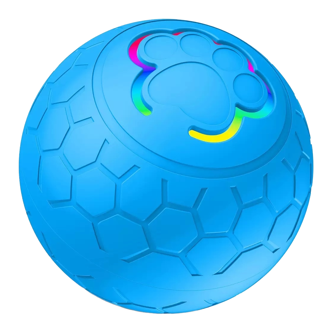 Blue honeycomb-patterned spherical cat toy with paw prints, electric smart toy with rainbow light effect Item Picture