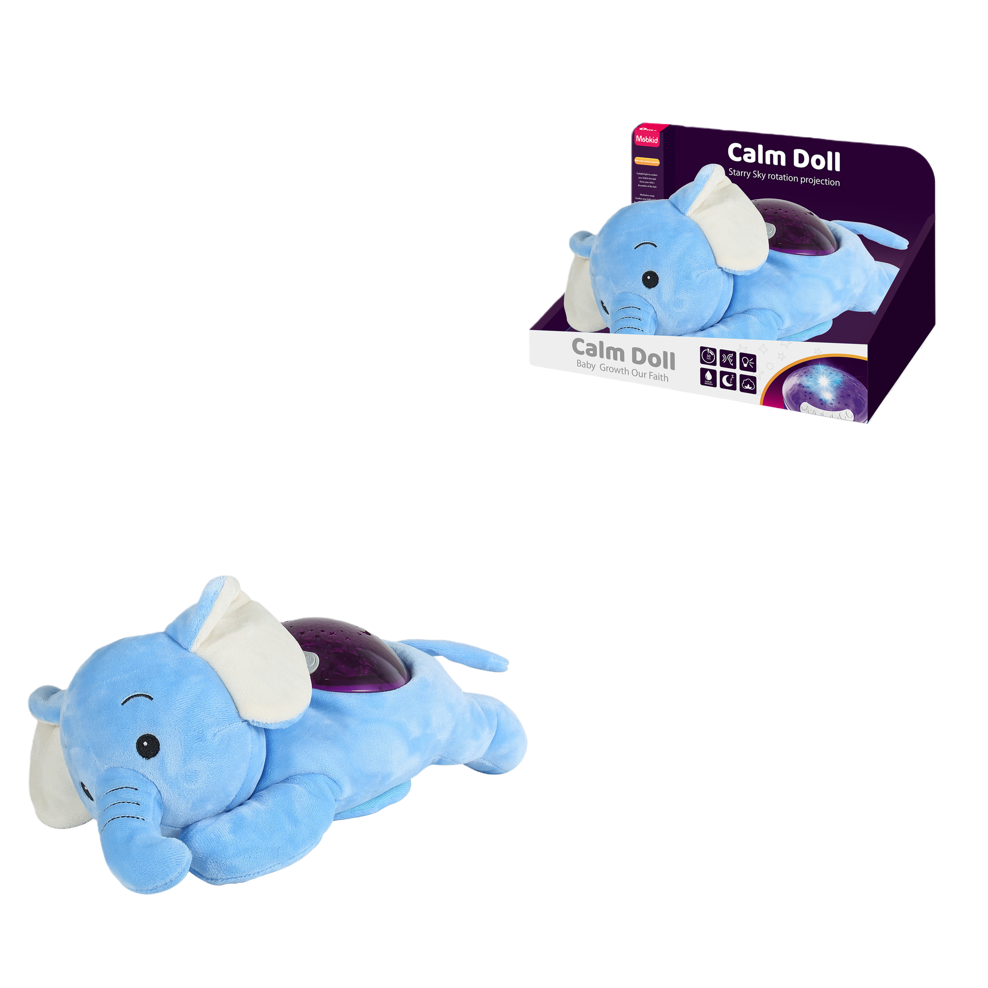 Baby plush Soothing Color Rotating Projection Light Music (Starry Sky Series Elephant) Item Picture