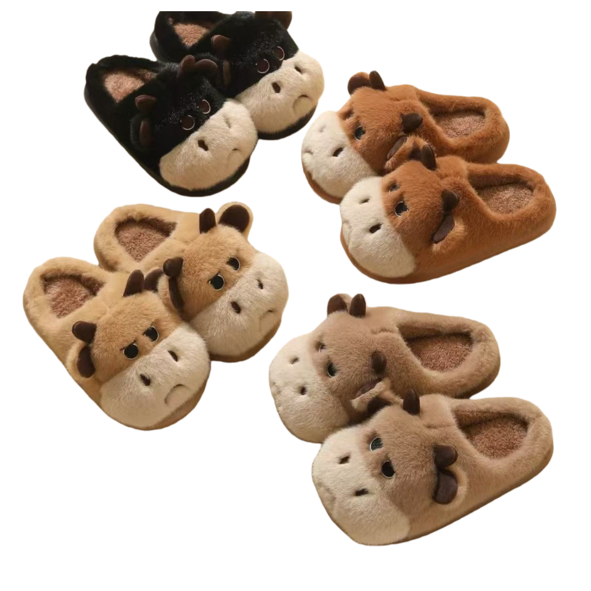 Cute, soft and warm indoor cotton slippers in the shape of a plush bull head Item Picture