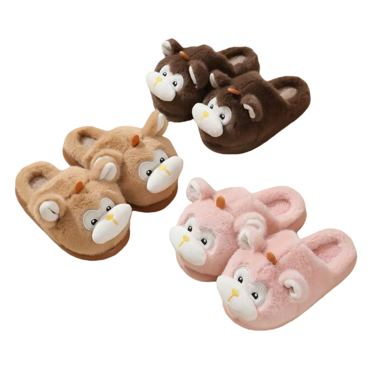 Plush monkey-shaped home slippers, cute and warm indoor cotton slippers Item Picture