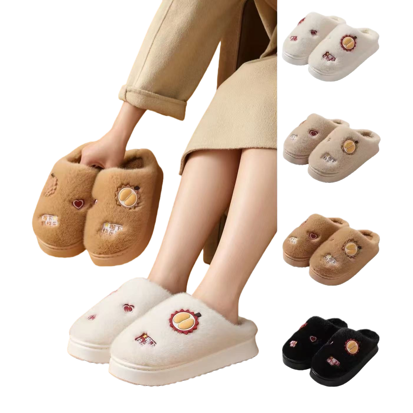Plush slippers for women in winter, thickened and warm home cotton slippers for couples Item Picture