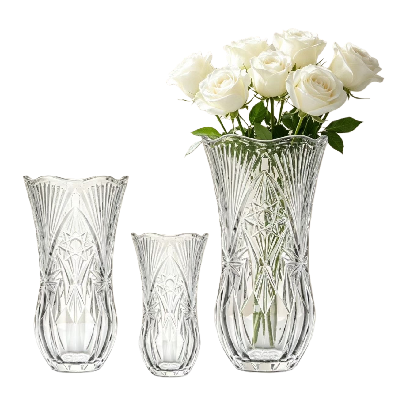 Transparent crystal vase with white rose home decoration item, living room and bedroom flower arrangement Item Picture