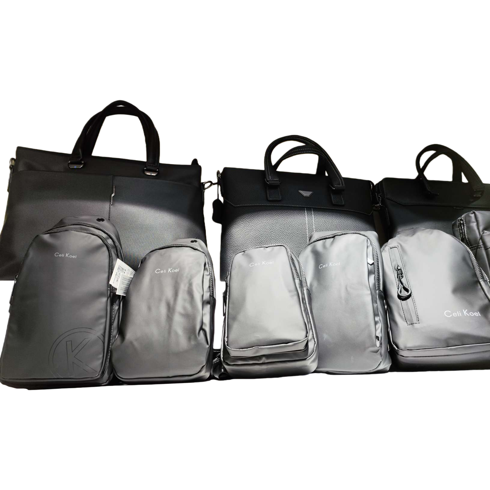This black and grey business bag combination is suitable for both men and women. It is a versatile hand bag that can be carried diagonally over the shoulder Item Picture