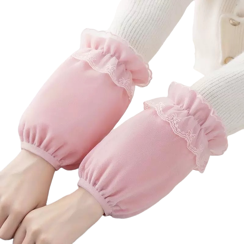 Pink lace arm guards for women's summer UV protection, thin and breathable Item Picture