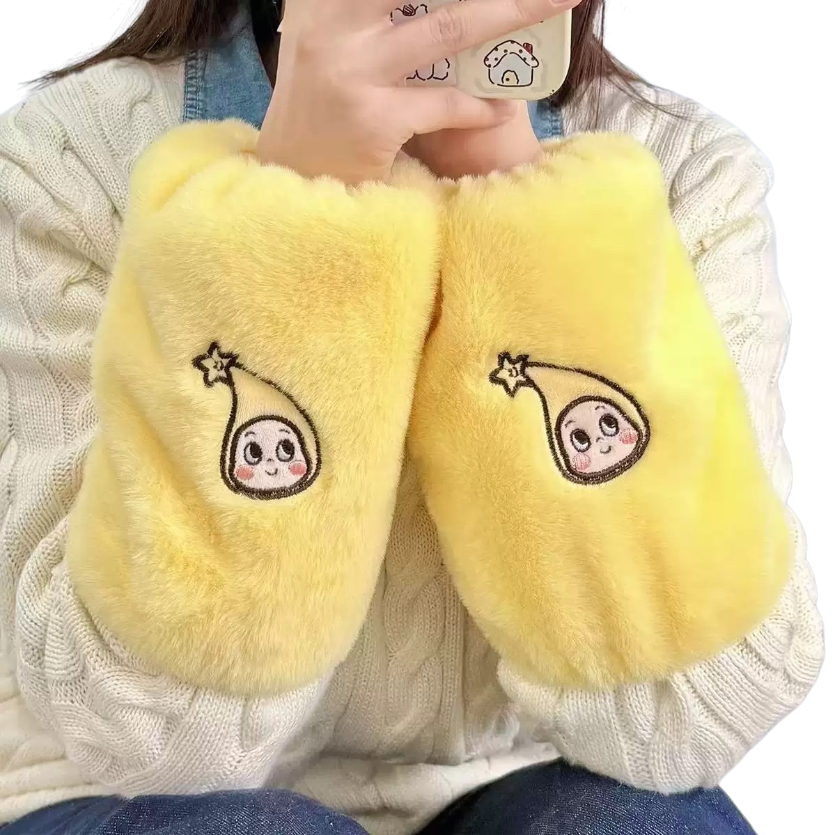 Yellow plush gloves, thickened, warm and anti-slip, suitable for women in autumn and winter Item Picture