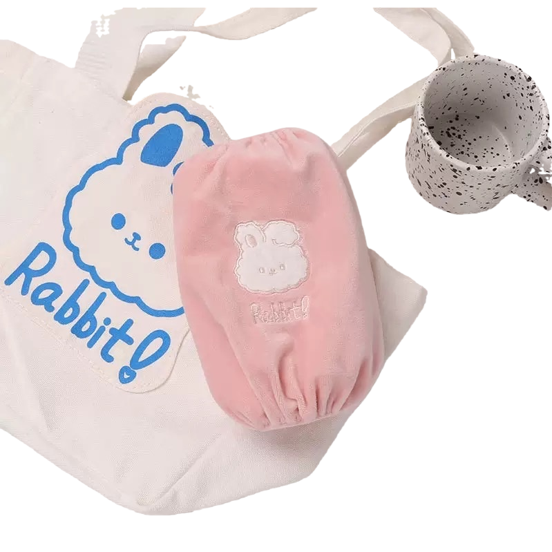 Cartoon rabbit sleeves, short girls' autumn and winter sleeves, primary school students' sleeves, down jacket, white cuffs Item Picture