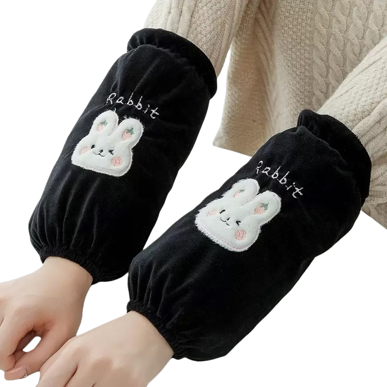 Black suede sleeves with white Rabbit embroidery and the word "Rabbit" Item Picture